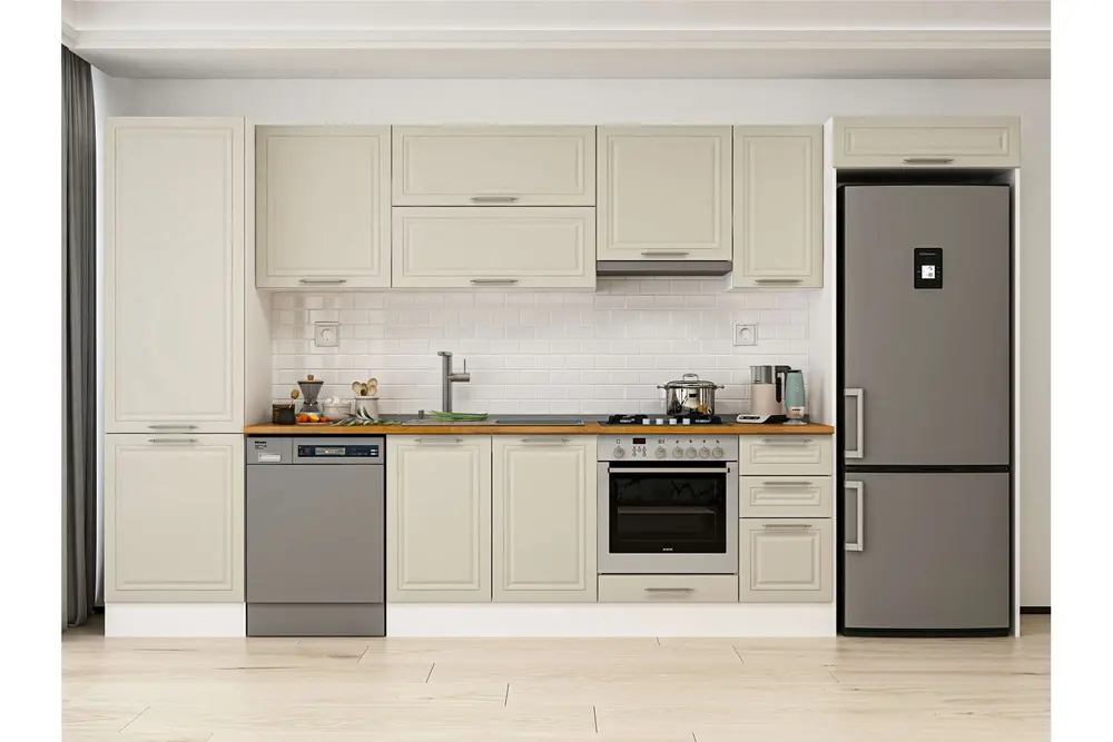 Alvinka 390X222 Cm Klasik Mebran Mutfak Dolabı, Mbb E90B60S40 1 Mebran Kumtaşı Suntalam