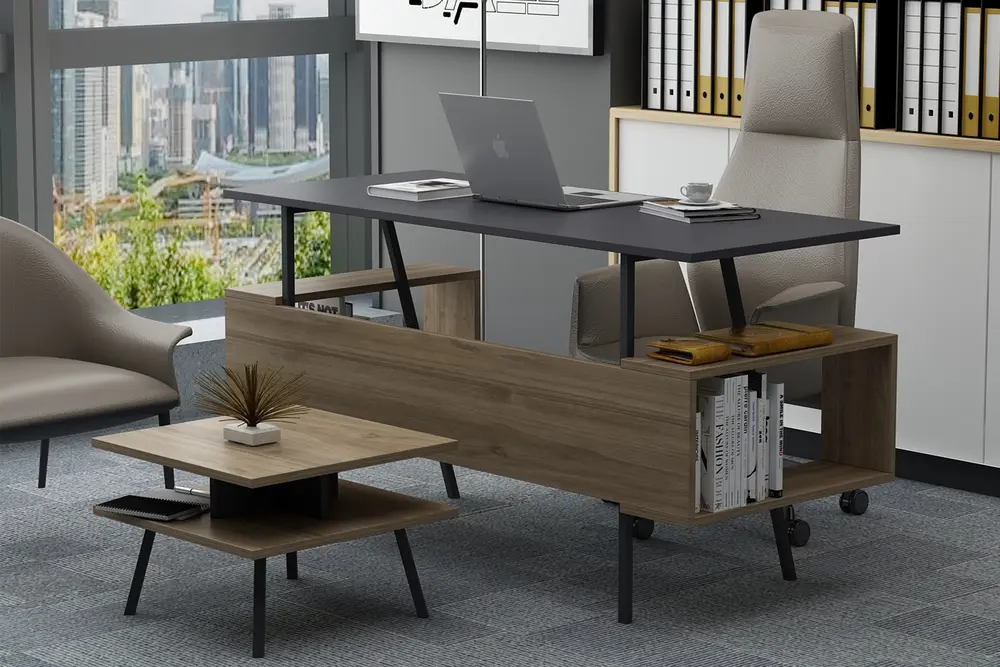 Lagomood İrony Maxi Ofis Masa Takımı, Antrasit Ceviz