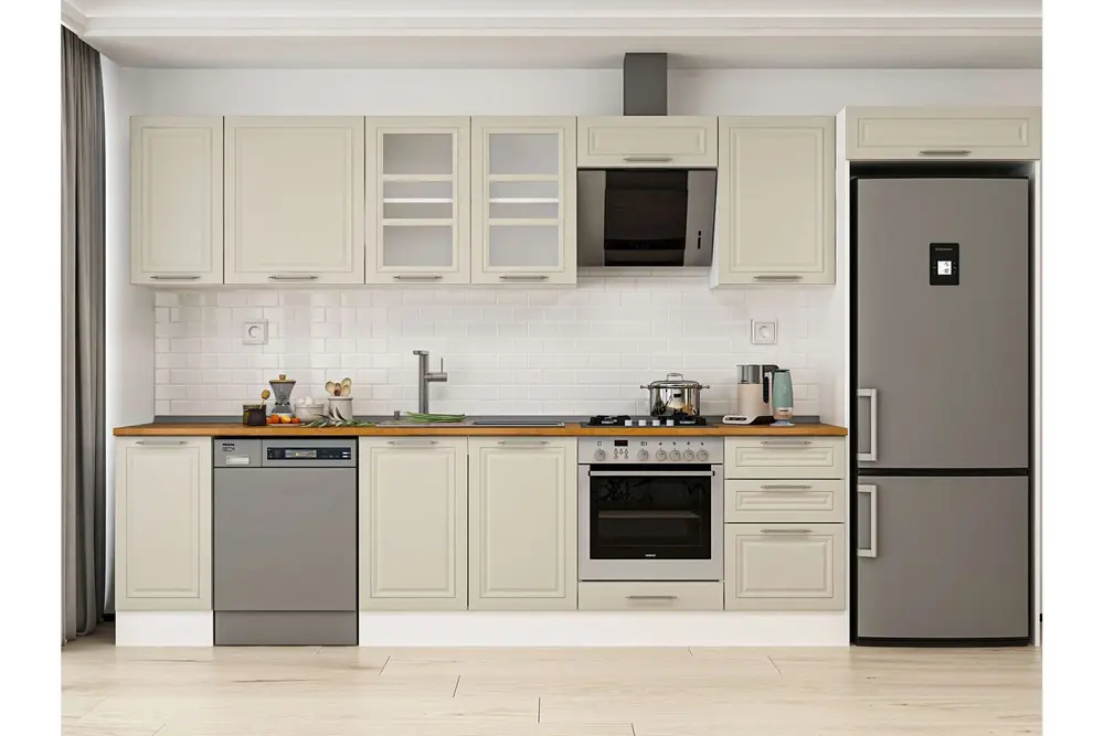 Alvinka 380X222 Cm Klasik Mebran Mutfak Dolabı, Mb E90S40S50 3 Mebran Kumtaşı Suntalam