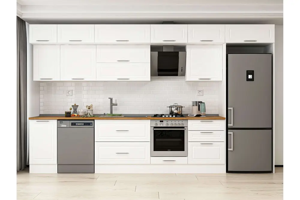 Alvinka 385X240 Cm Klasik Mebran Mutfak Dolabı, Mb E80S45S60 2 Mebran Beyaz Suntalam