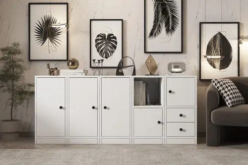 Linea Raflı Dolaplı Çekmeceli Konsol, Beyaz, 160 Cm, Kns 1069 Ç