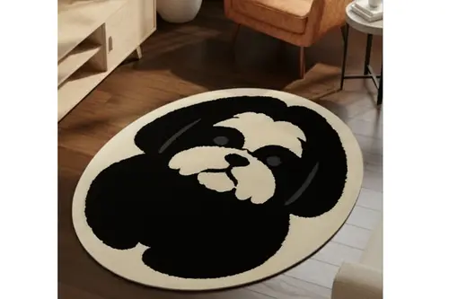 Siyah Hayvan Desenli Oval Dokuma Taban Halı, 438 Yng, 50X80 Cm