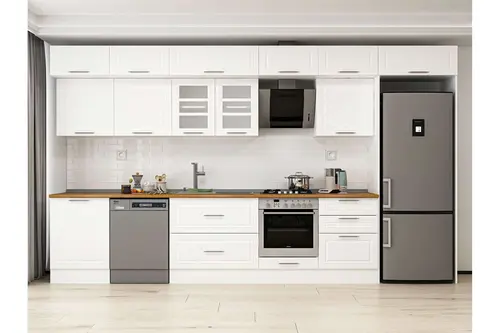 Alvinka 410X240 Cm Klasik Mebran Mutfak Dolabı, Mb E90S60S60 3 Mebran Beyaz Suntalam
