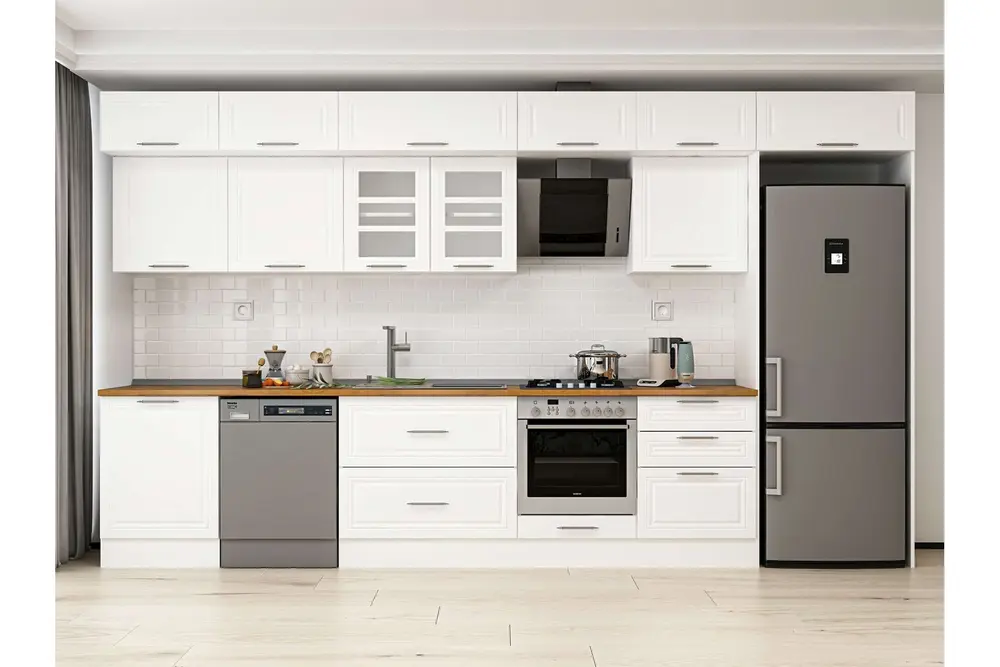 Alvinka 410X240 Cm Klasik Mebran Mutfak Dolabı, Mb E90S60S60 3 Mebran Beyaz Suntalam