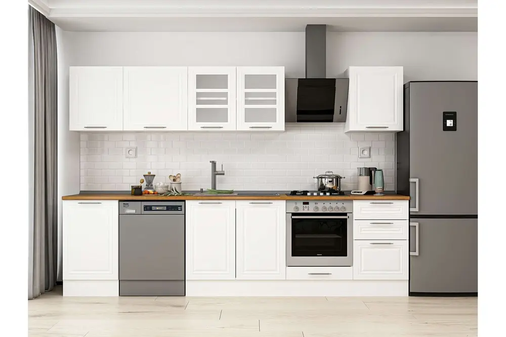 Alvinka 300X210 Cm Klasik Mebran Mutfak Dolabı, M E80S50S50 3 Mebran Beyaz Suntalam