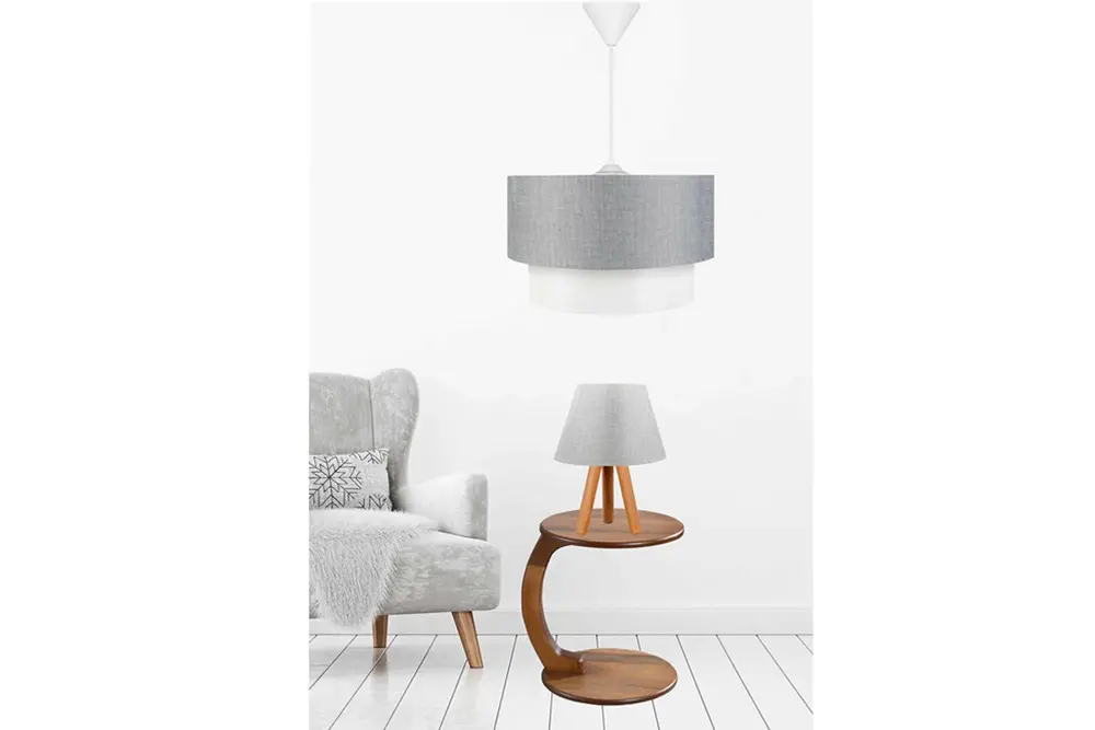 Evlight İkili Salon Avize Komodin Abajur Seti, Gri
