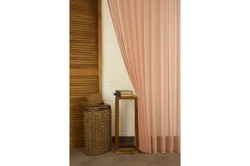 Kırçıllı Keten Orta Sık Pile Tül Perde, Mercan, 100X260