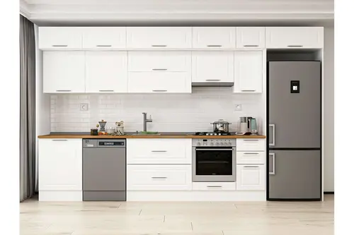 Alvinka 380X240 Cm Klasik Mebran Mutfak Dolabı, Mb E80S60S40 1 Mebran Beyaz Suntalam