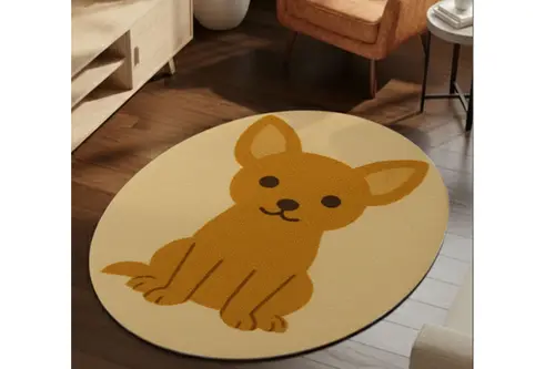 Hardal Köpek Desenli Oval Dokuma Taban Halı, 436 Yng, 50X80 Cm