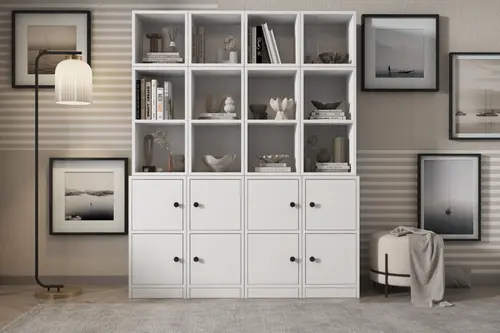 Leksa 8 Kapaklı Raflı Kitaplık 130 Cm Beyaz Ktp-1319-Ç