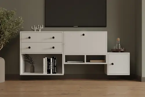 Leron Tv Konsolu 2 Çekmece 2 Kapaklı Nordic Stil Asimetrik Salon Mobilyası Mst Tvt 1044