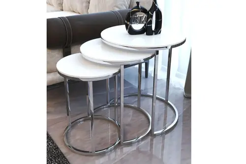 Tubihome Mdf Tabla Zigon Sehpa, Gümüş Beyaz