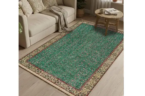 Zümrüt Pırıltısı Vintage Dokuma Taban Halı, 400 Yng, 60X120 Cm