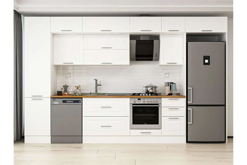 Alvinka 385X240 Cm Klasik Mebran Mutfak Dolabı, Mbb E90B50S45 2 Mebran Beyaz Suntalam