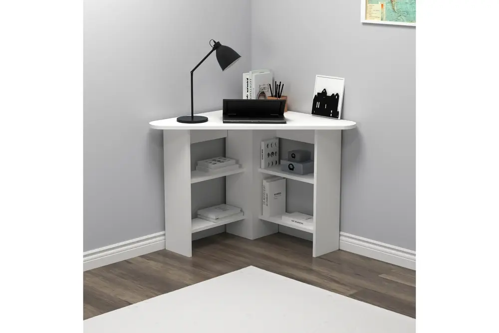 Corner Köşe Raflı Çalışma Masası, Beyaz