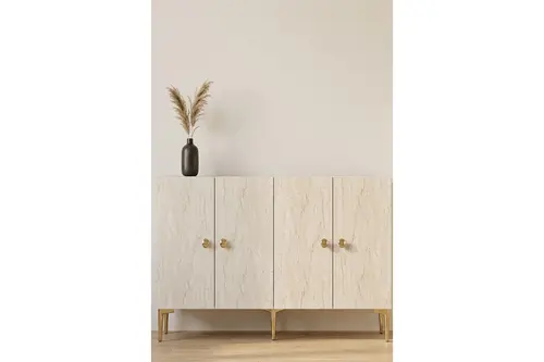 Simple Konsol Ve Tv Sehpası Beyaz Traverten Gold 180 Cm Ka1817Btg