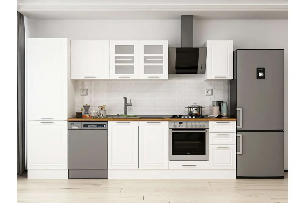 Alvinka 310X210 Cm Klasik Mebran Mutfak Dolabı, Mb E90B60S40 3 Mebran Beyaz Suntalam