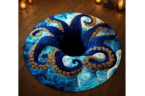 Ahtapot Baskılı Dokuma Taban Halı, 551 Yng, 80X80 Cm