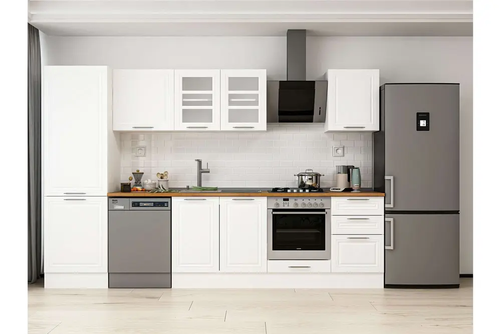 Alvinka 310X210 Cm Klasik Mebran Mutfak Dolabı, Mb E80B60S50 3 Mebran Beyaz Suntalam