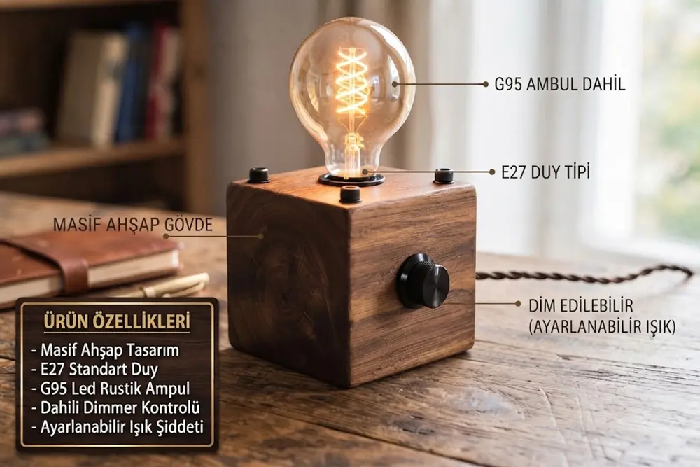 Cube Wood Masa Lambası