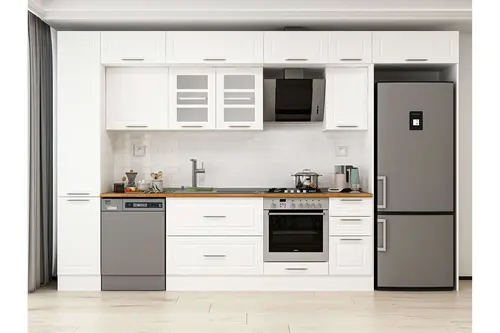 Alvinka 370X240 Cm Klasik Mebran Mutfak Dolabı, Mbb E90B40S40 3 Mebran Beyaz Suntalam