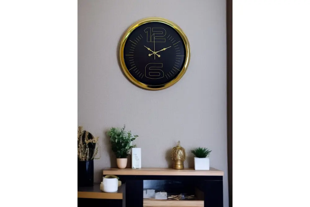 Elite Luxury Gold Metal Duvar Saati 40 Cm