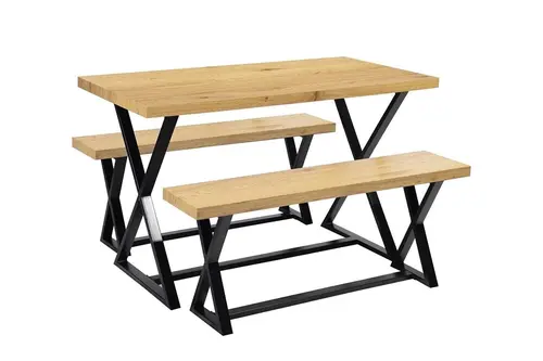 Fairport Siyah Metal Ahşap Yemek Masası Seti