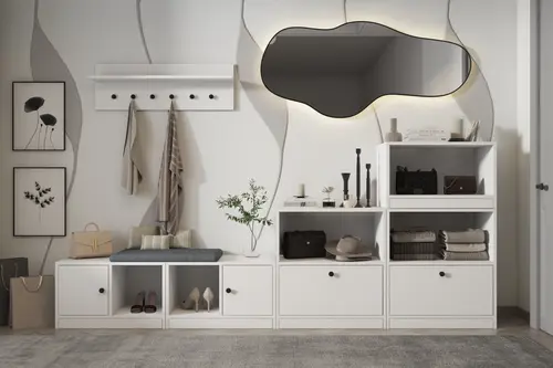 Luna Raflı Askılıklı Puflu Beyaz Vestiyer Çıtasızı 259 Cm Vst 1094 Ç