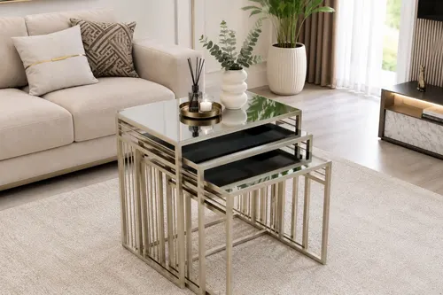 Milano Bonj Metal Ayaklı Bronz Aynalı Zigon Sehpa