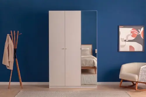 Luna Nox Wood Gardırop, Beyaz, 3 Kapaklı