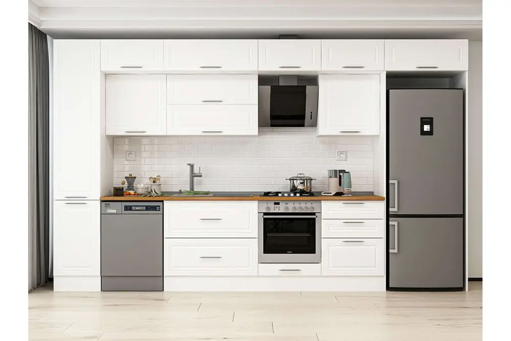 Alvinka 385X240 Cm Klasik Mebran Mutfak Dolabı, Mbb E80B45S60 2 Mebran Beyaz Suntalam