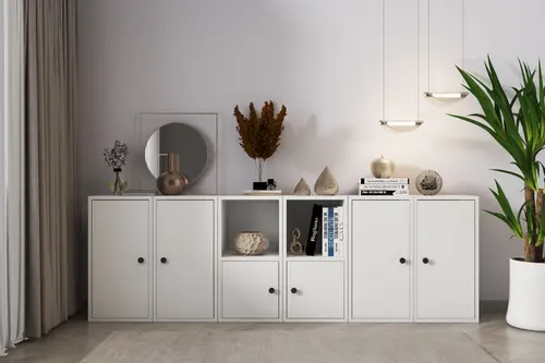 Consola Altı Kapaklı Raflı Beyaz Konsol Çıtasız Kns-1213-Ç