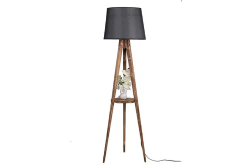 Sehbalı Tripod Yanık Lambader Pramit Hasır Siyah Abajurlu