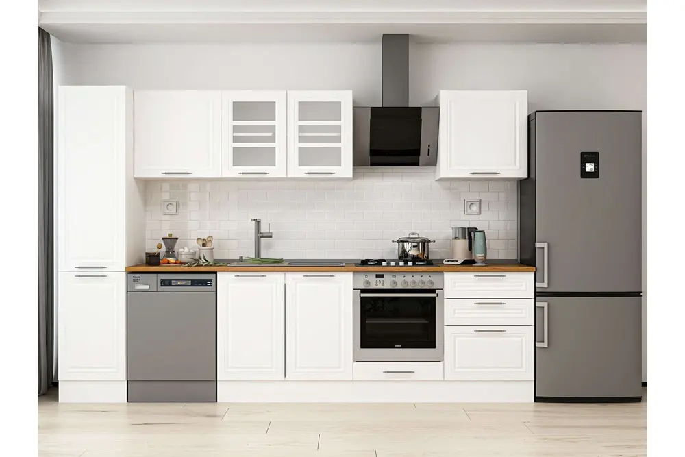 Alvinka 305X210 Cm Klasik Mebran Mutfak Dolabı, Mb E80B45S60 3 Mebran Beyaz Suntalam