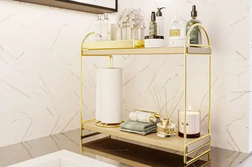 Bino Mutfak Banyo Düzenleyici Raf, 2 Katlı, Gold