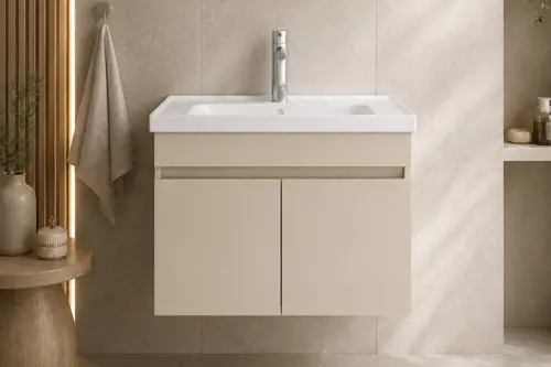 Lode Kale Kumtaşı 70 Cm Seramik Lavabolu Alt Banyo Dolabı