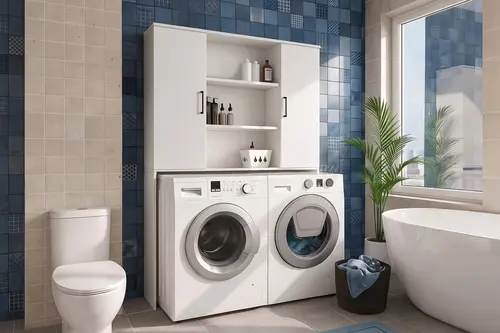 Adara Çamaşır Ve Kurutma Makinesi Banyo Dolabı, Beyaz, 2 Kapaklı