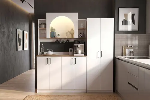 Afrodis Tuco Led Işıklı Kahve Köşesi, Beyaz Sepet, 184 Cm, 6 Kapaklı 15 Raflı