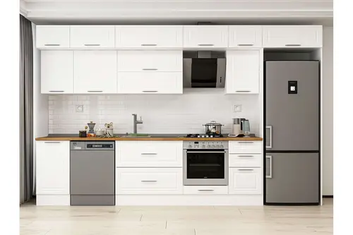 Alvinka 380X240 Cm Klasik Mebran Mutfak Dolabı, Mb E90S45S45 2 Mebran Beyaz Suntalam