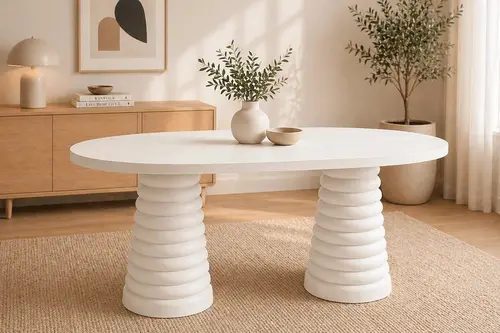 Class Konik Oval Mutfak Masası, Beyaz, 180 Cm