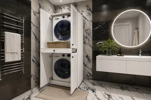 Stil Çamaşır Makinası Ve Kurutma Makinası Dolabı, Code 02, Beyaz