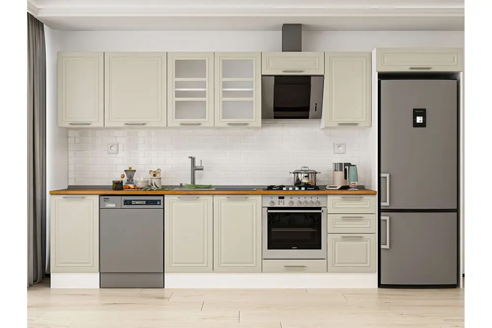 Alvinka 380X222 Cm Klasik Mebran Mutfak Dolabı, Mb E90S45S45 3 Mebran Kumtaşı Suntalam