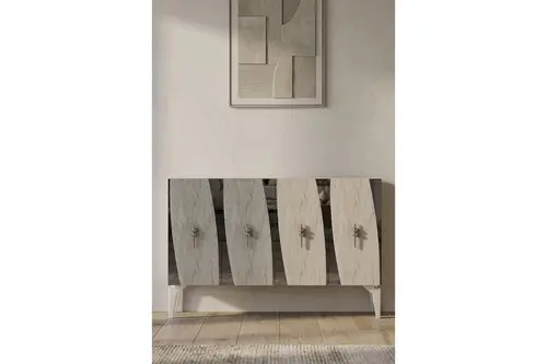 Elips Konsol Ve Tv Sehpası Beyaz Traverten Silver 120 Cm Ka1213Bts