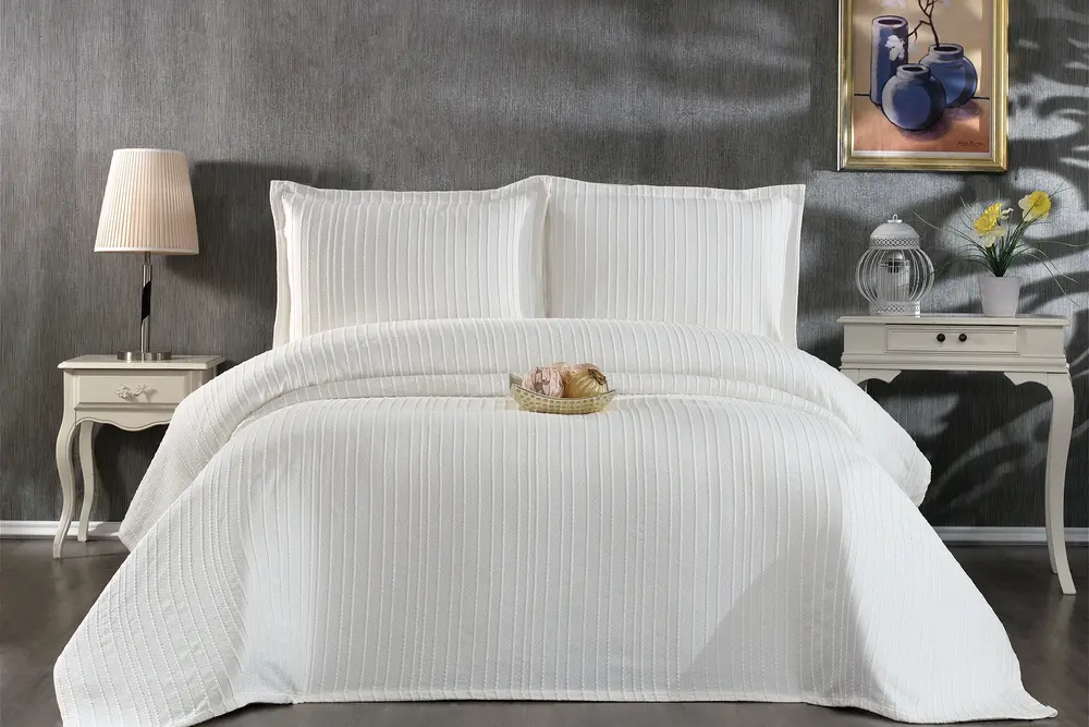 Çapa Home Sedef Çift Kişilik Şönil Yatak Örtüsü, Krem