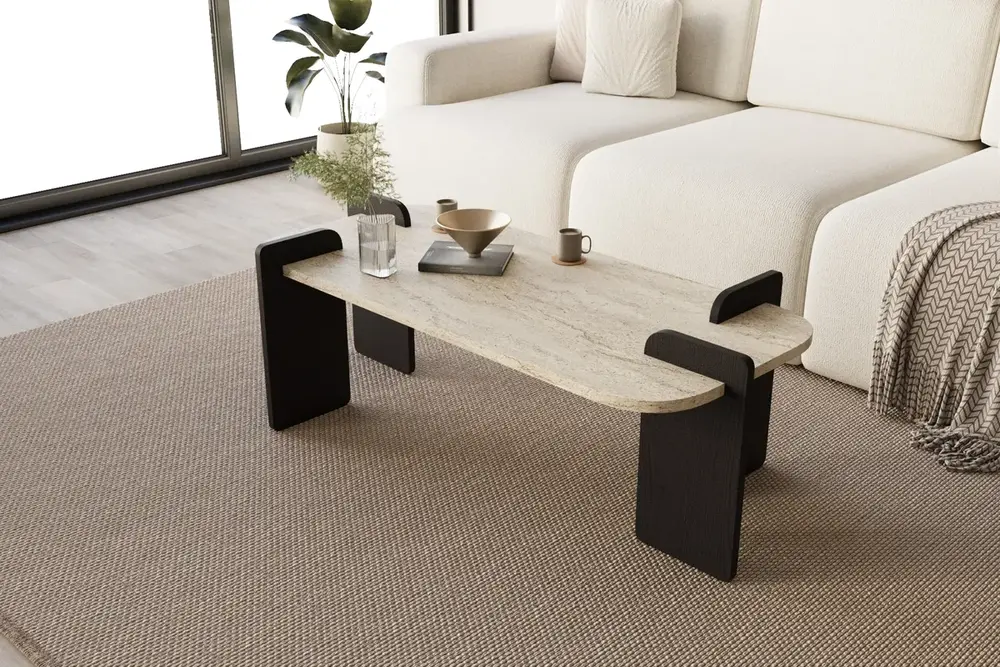 Leapiri Orta Sehpa Modern Mermer Desen Siyah