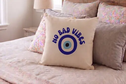 Maki Home Transfer Baskılı Desenli Kırlent Kılıfı, No Bad Vibes Desenli, 41X41 Cm