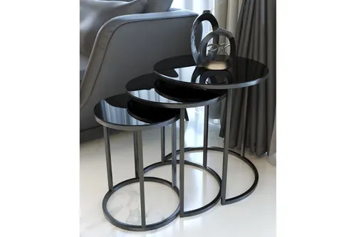 Tubihome Zigon Sehpa, Metal, Siyah Cam