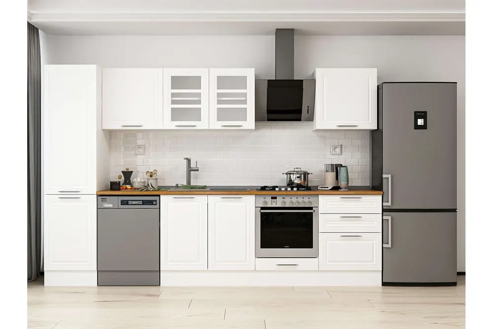 Alvinka 310X210 Cm Klasik Mebran Mutfak Dolabı, Mb E80B50S60 3 Mebran Beyaz Suntalam