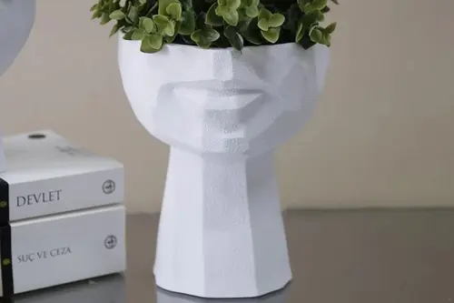 Dokulu Yarım Yüz Saksı Beyaz Büyük Boy