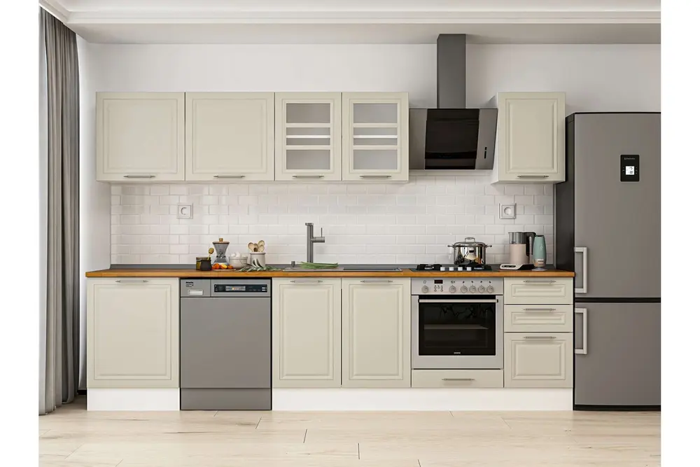 Alvinka 305X210 Cm Klasik Mebran Mutfak Dolabı, M E80S60S45 3 Mebran Kumtaşı Suntalam